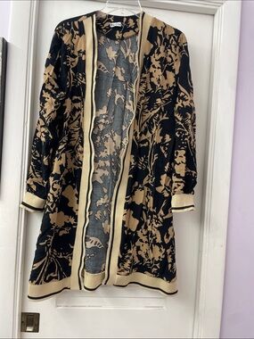 Black and Beige Floral Open Cardigan